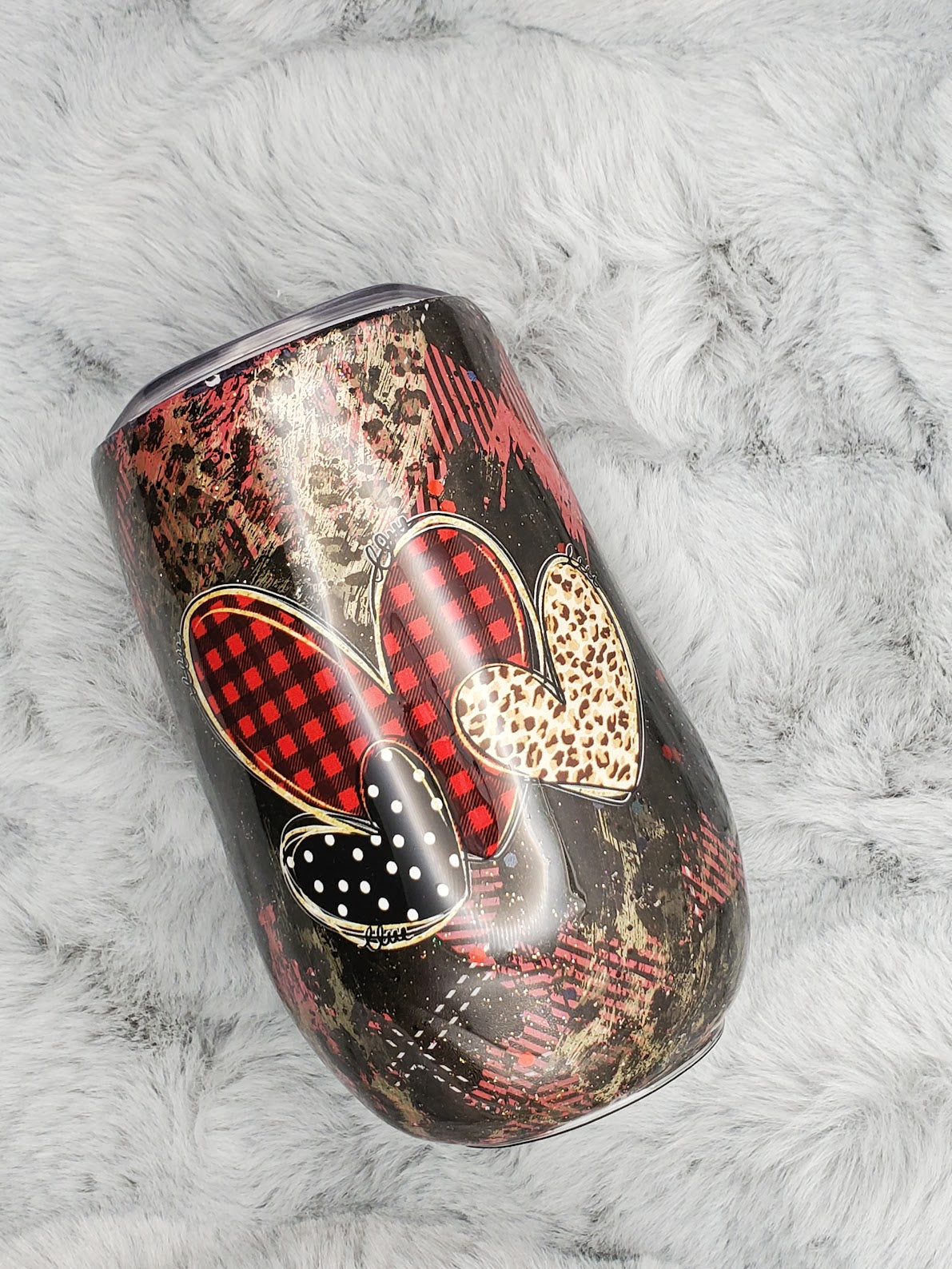 Buffalo Plaid and Leopard Hearts 16oz Wine Tumbler