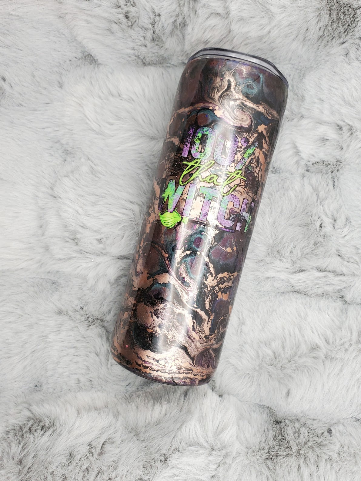 100% That Witch Oil Slick Swirls Glitter Tumbler 20oz Skinny