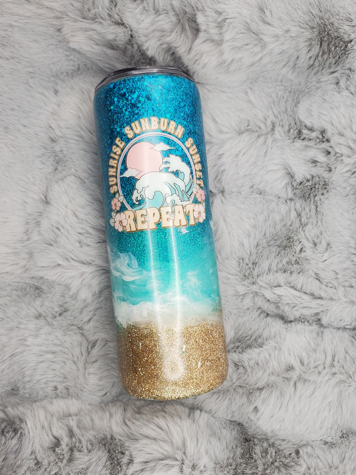 Sunrise Sunburn Sunset Aqua Beach Glitter Tumbler 20oz Skinny