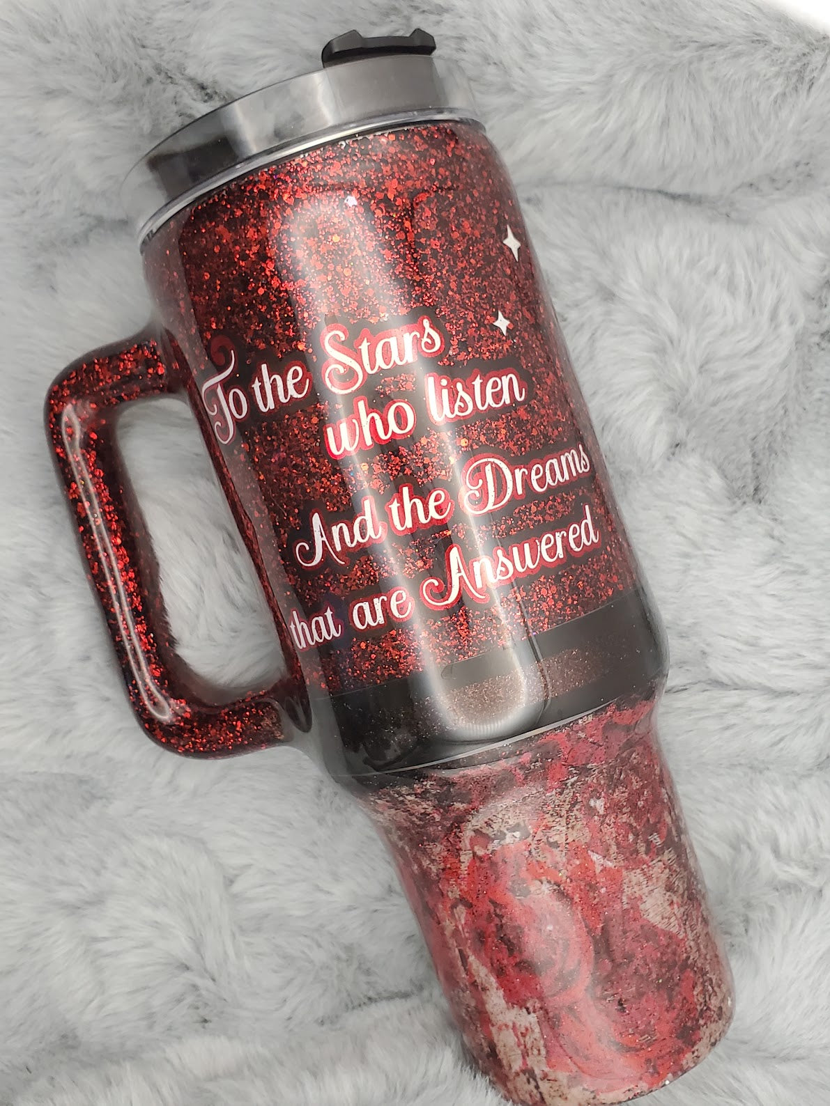 Ready to Ship To the Stars Who Listen and the Dreams that are Answered Leopard Roses Red Glitter Tumbler 40oz