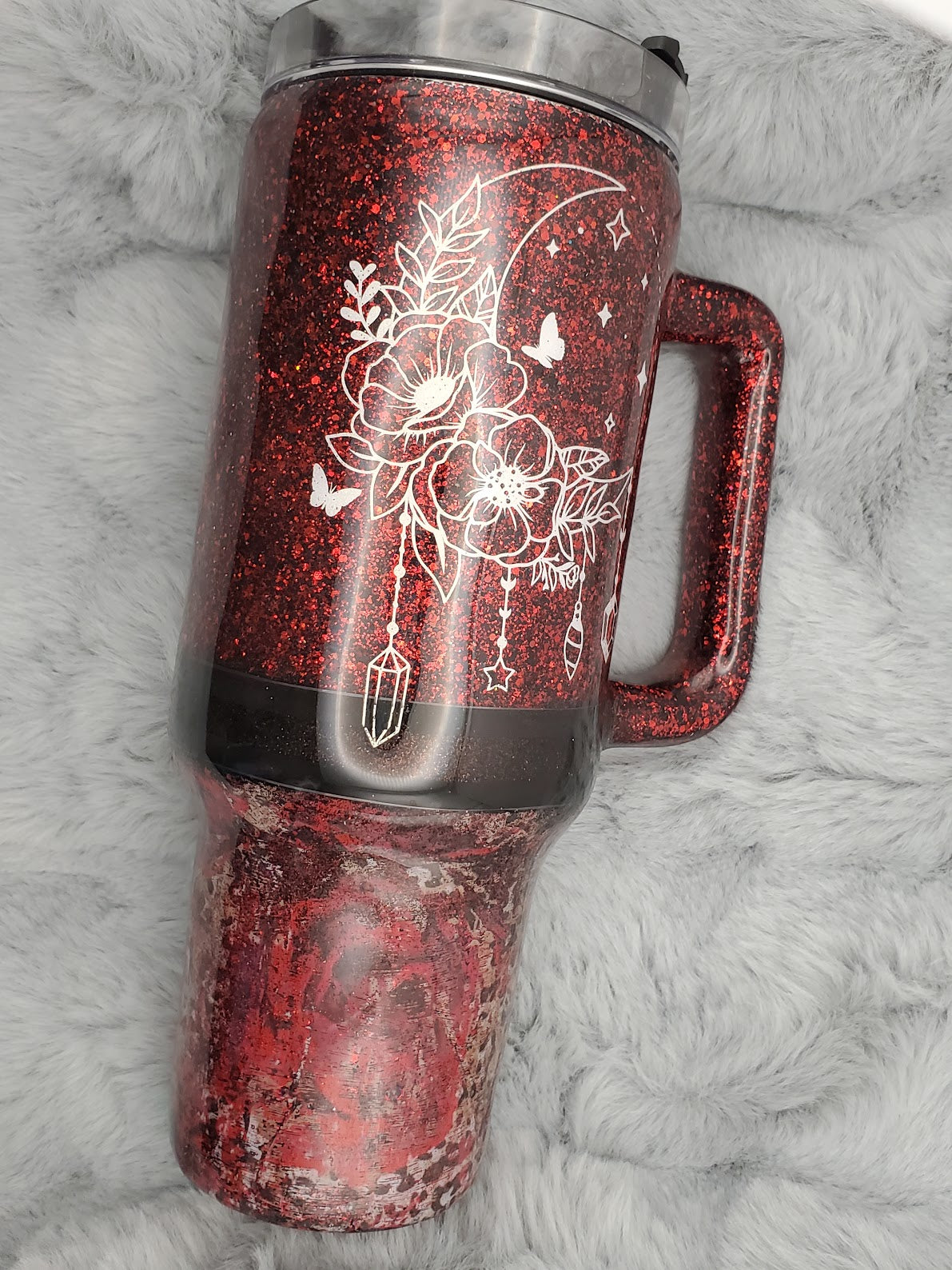 Ready to Ship To the Stars Who Listen and the Dreams that are Answered Leopard Roses Red Glitter Tumbler 40oz