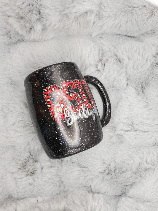 Leopard Print Buckeye Glitter 14oz Coffee Mug