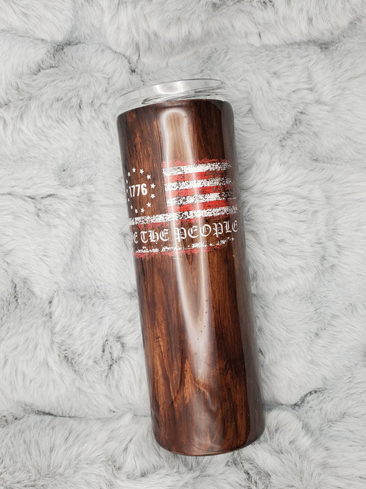 We The People American Flag Woodgrain Tumbler 20oz Skinny