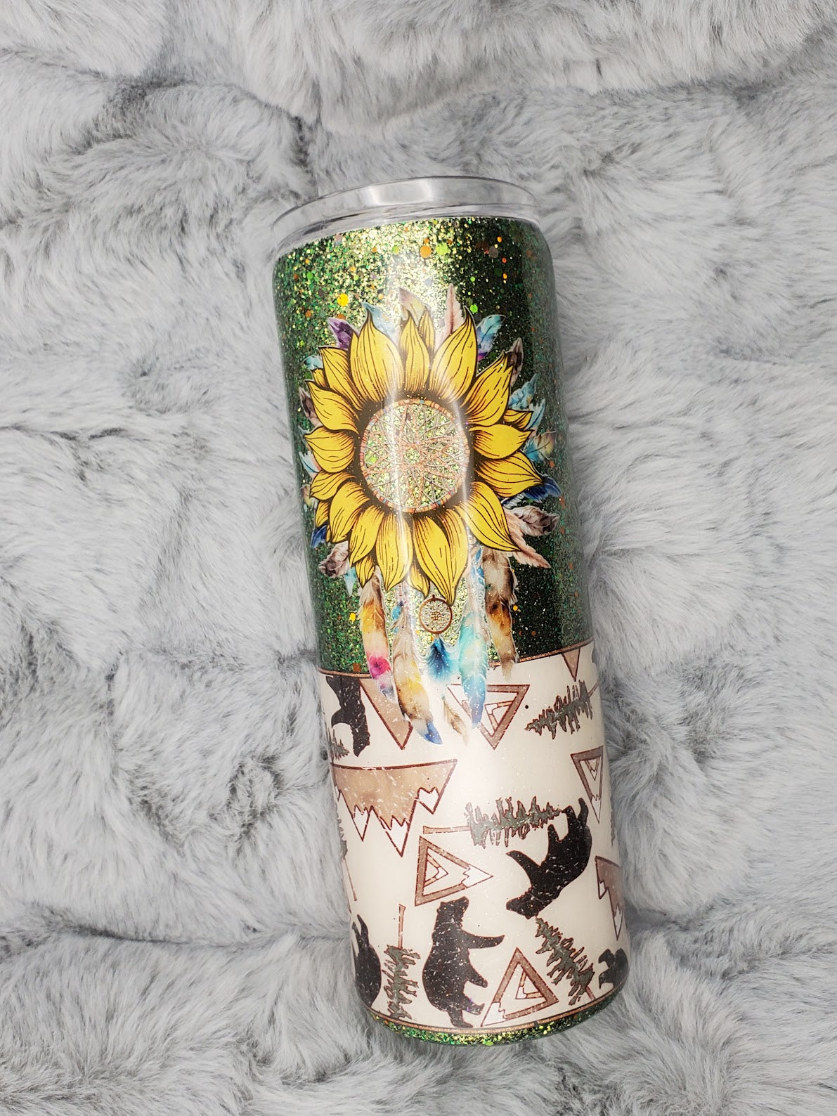 Sunflower Dreamcatcher Glitter Tumbler 20oz Skinny