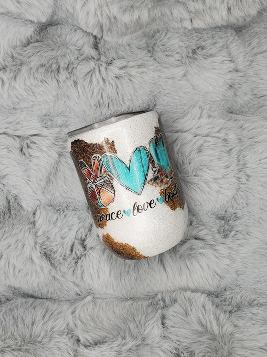 Peace Love Boots Glitter Wine Tumbler