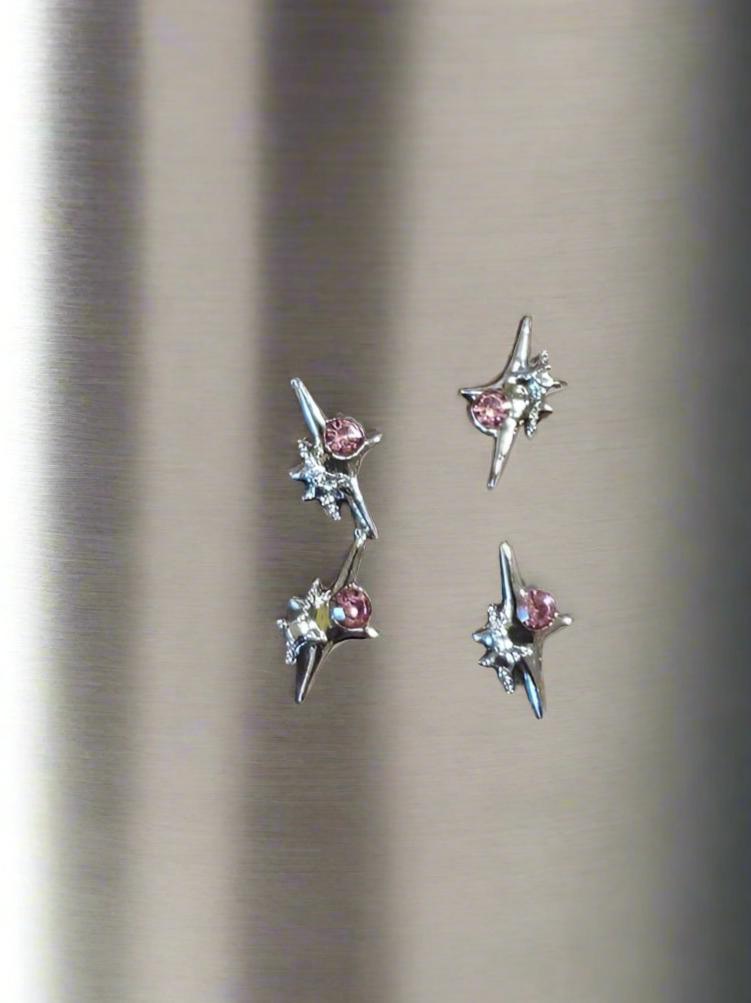 Jeweled Stars Pink Alloy Tumbler Embellishment Nail Charm 15mm