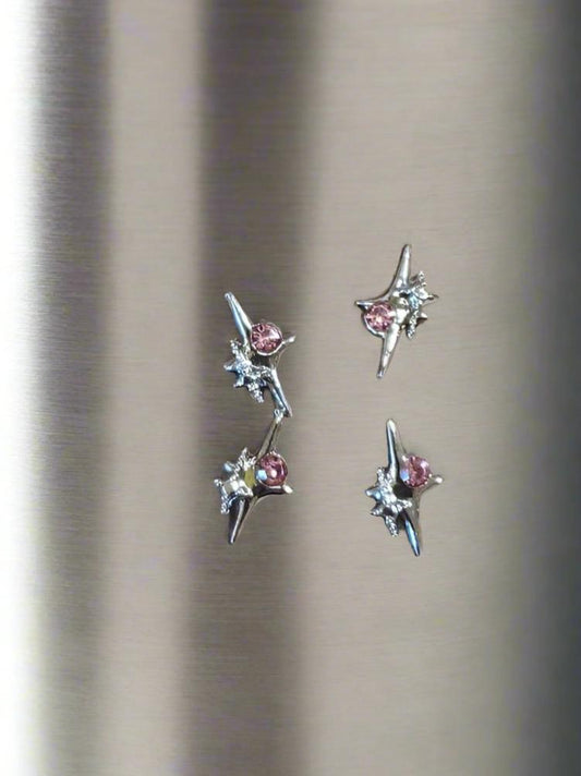 Jeweled Stars Pink Alloy Tumbler Embellishment Nail Charm 15mm