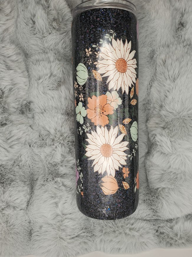 Black Tumbler with flowers 30oz