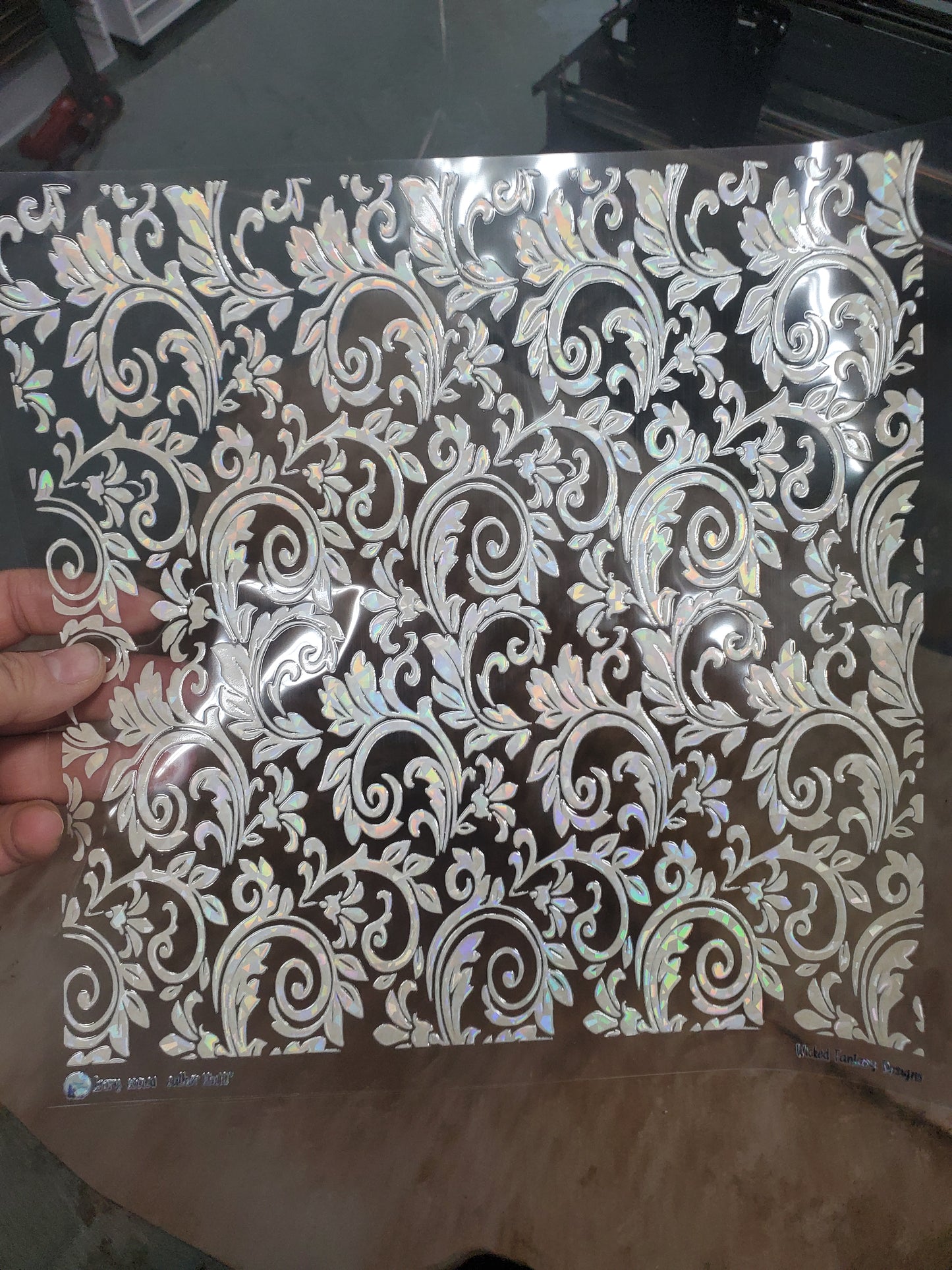 UVDTF Shattered Holographic Ivory Textured Tooled Leather Print 10"x10" Element
