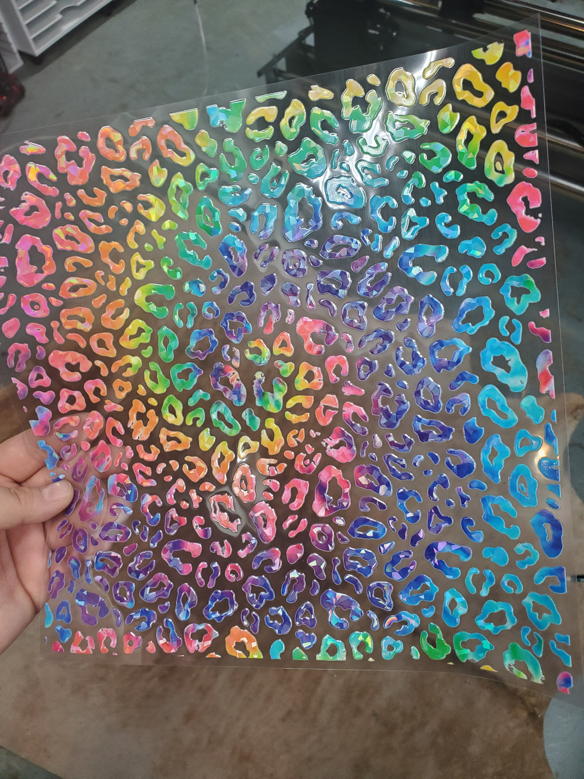 UVDTF Shattered Holographic Rainbow Tie Dye Leopard Print 10"x10" Element