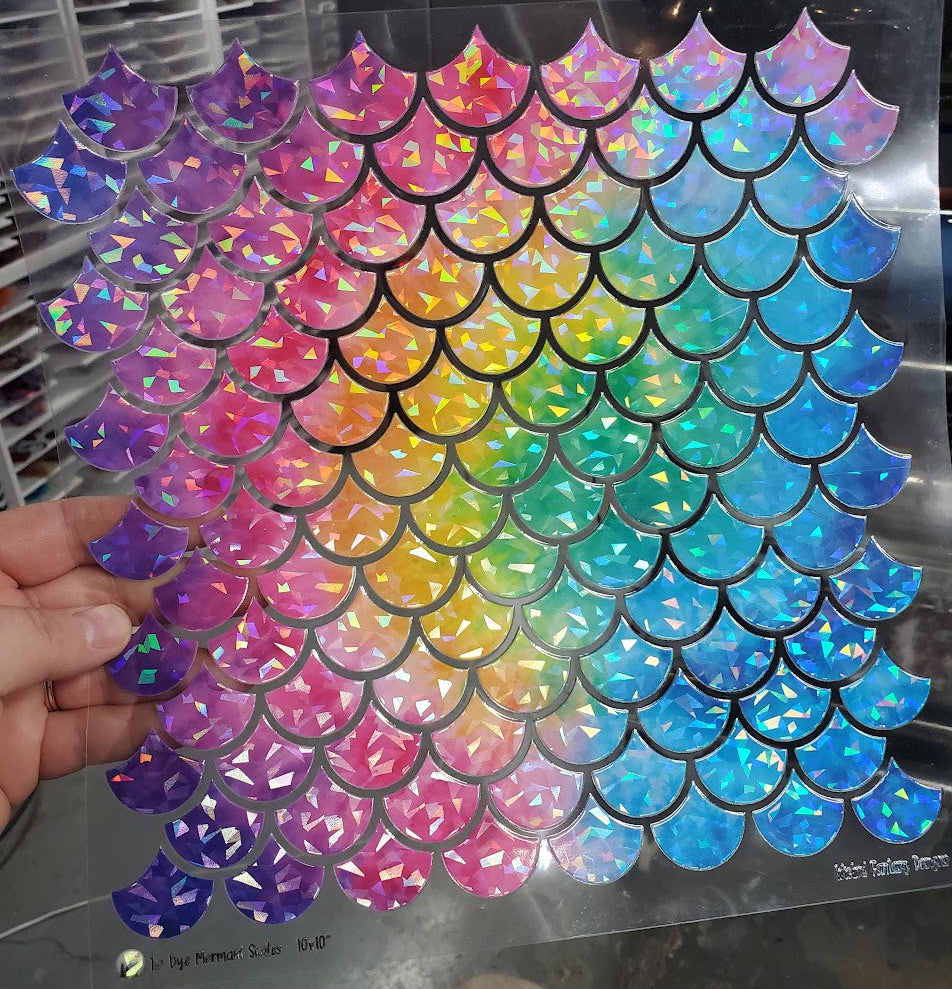UVDTF Shattered Holographic Tie Dye Mermaid Scales 10"x10"