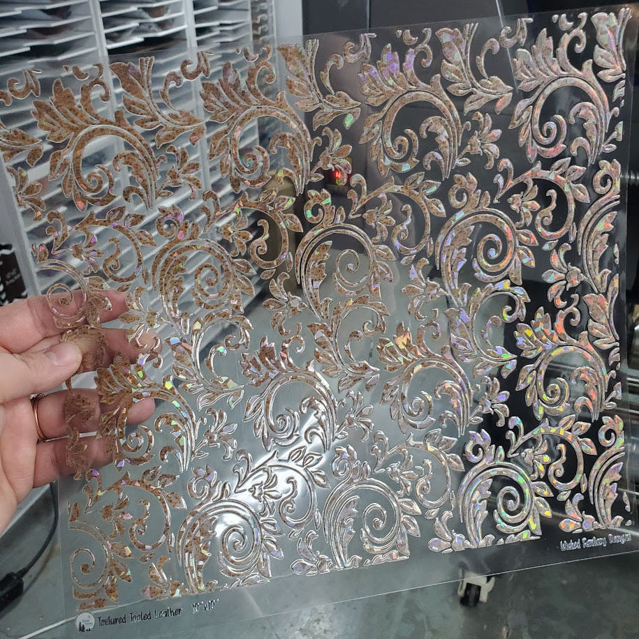 UVDTF Shattered Holographic Original Tooled Leather 10"x10"