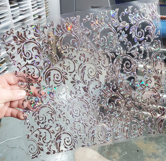 UVDTF Shattered Holographic Chocolate Tooled Leather 10"x10"