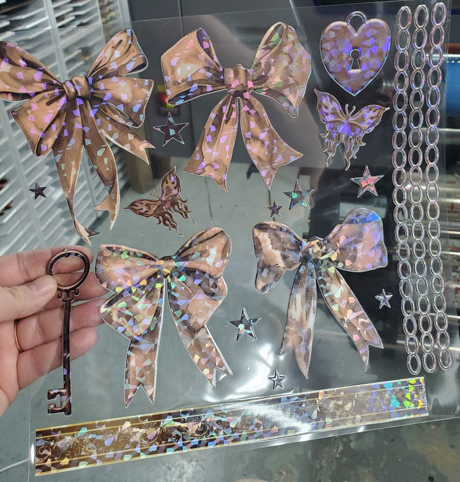 UVDTF Shattered Holographic Chocolate Bows and Chains 10"x10"