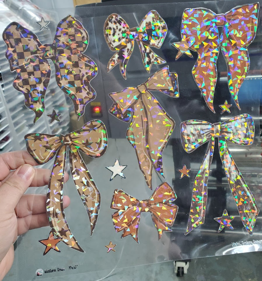 UVDTF Shattered Holographic Western 4inch Bows 11"x11"