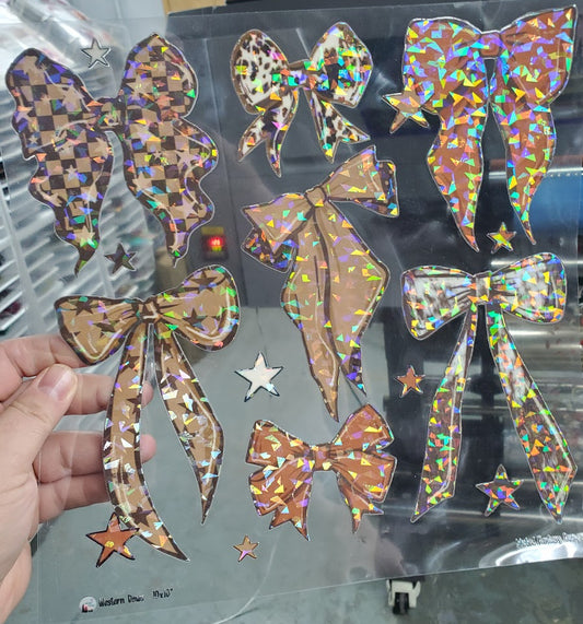 UVDTF Shattered Holographic Western 4inch Bows 10"x10"
