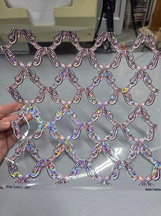UVDTF Shattered Holographic Pink Ribbon Trellis 11"x11"