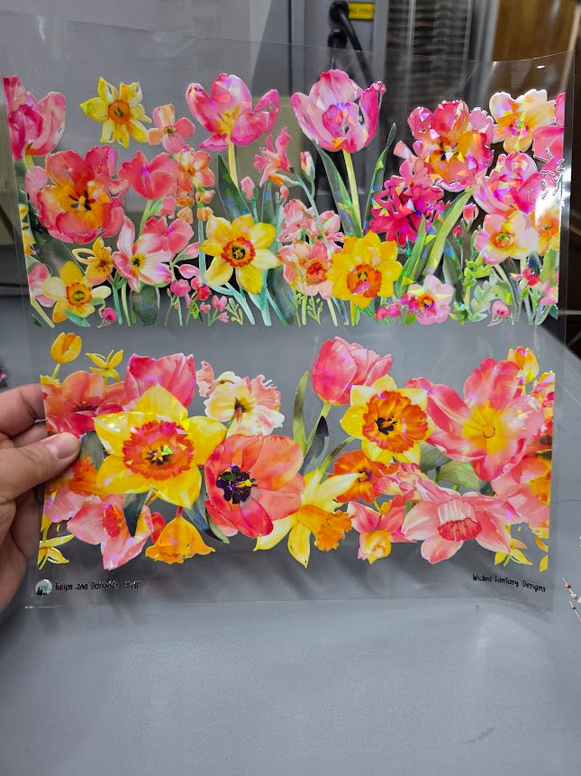 UVDTF Shattered Holographic Tulips and Daffodils 11"x11"