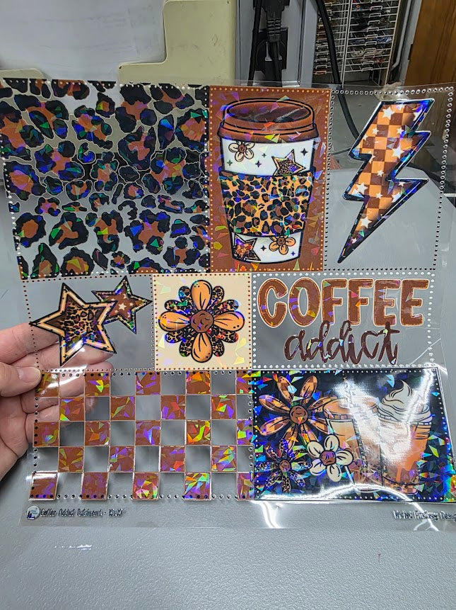 UVDTF Shattered Holographic Coffee Addict Patchwork 11"x11"