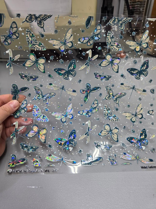 UVDTF Shattered Holographic Butterflies and Dragonflies 11"x11"