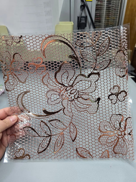 UVDTF Rose Gold Metallic Floral Lace 11"x11"