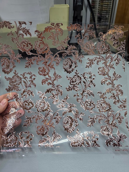 UVDTF Rose Gold Metallic Baroque Floral 11"x11"