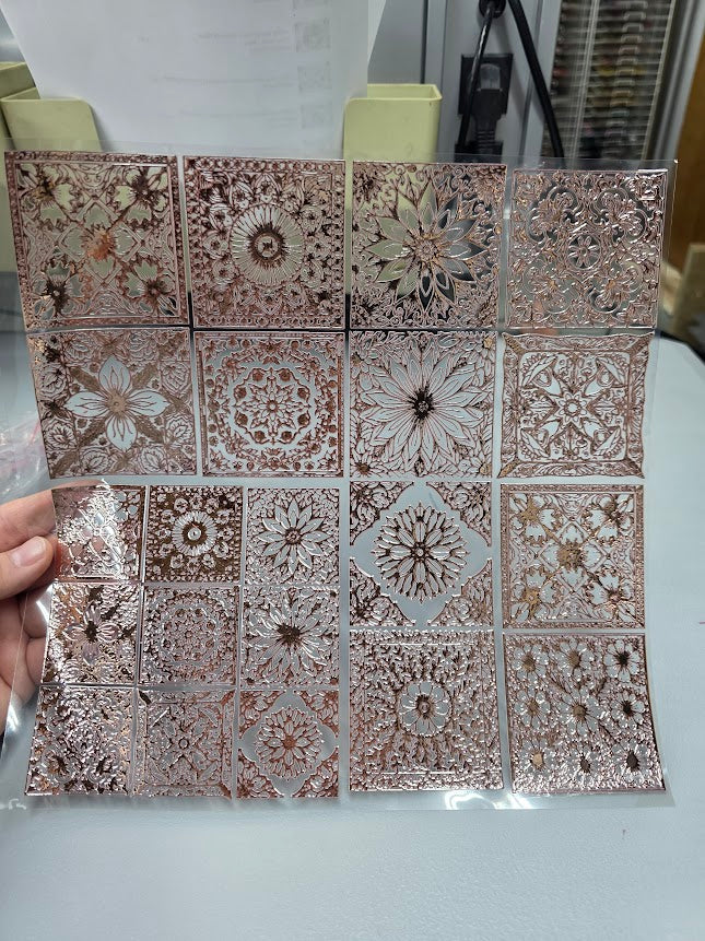 UVDTF Rose Gold Metallic Quilt Patches Line Art 11"x11"