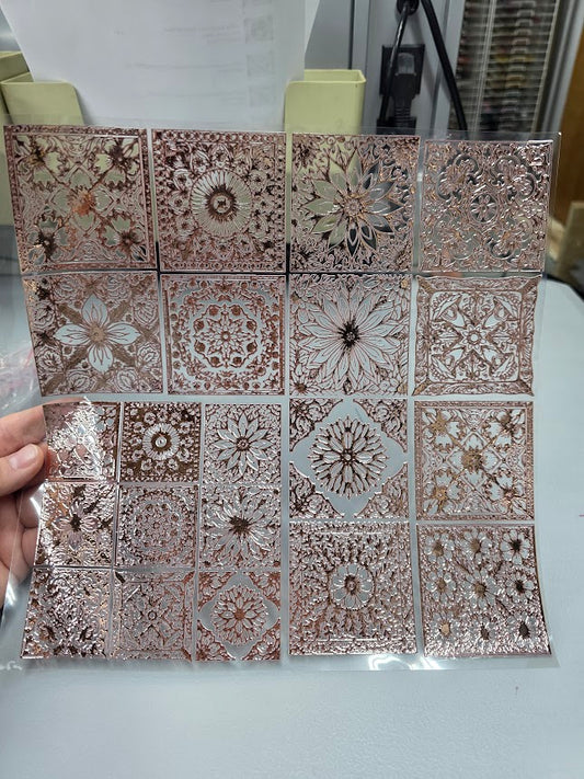 UVDTF Rose Gold Metallic Quilt Patches Line Art 11"x11"