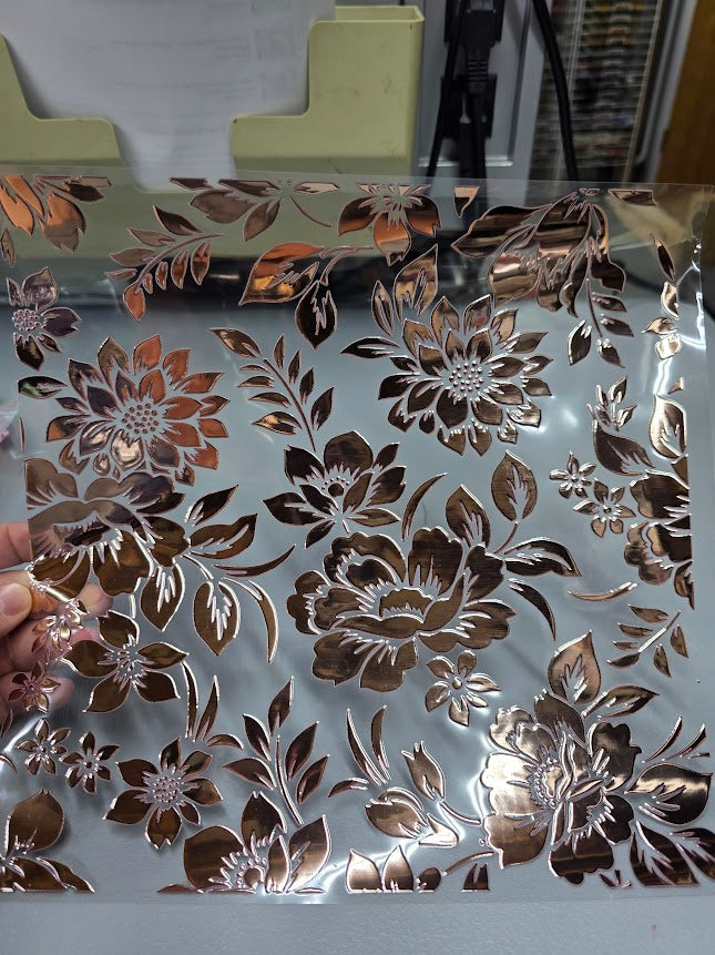 UVDTF Rose Gold Metallic Dahlia and Peonies 11"x11"