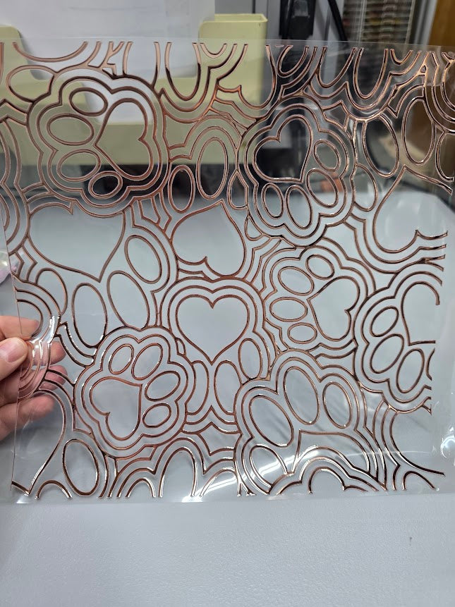UVDTF Rose Gold Metallic Pawprint Outlines 11"x11"