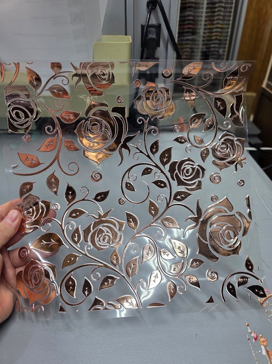 UVDTF Rose Gold Metallic Rose Filagree Vines 11"x11"
