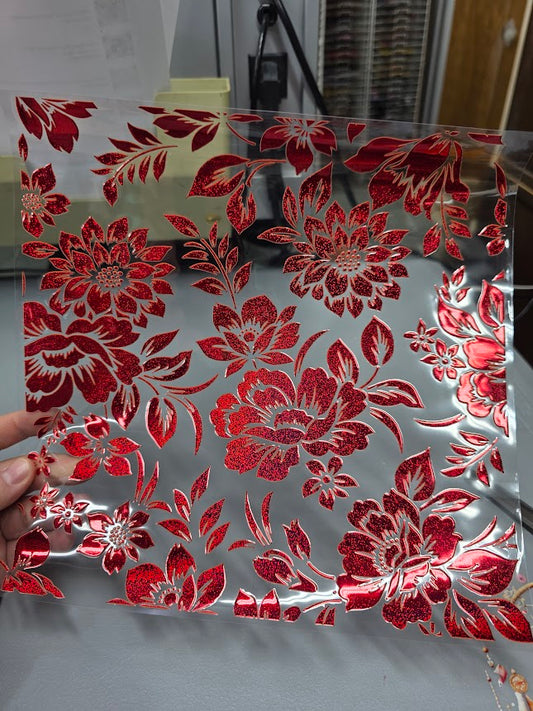 UVDTF Prism Red Metallic Dahlia and Peonies 11"x11"