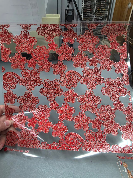 UVDTF Prism Red Metallic Midnight Flourish Lace 11"x11"