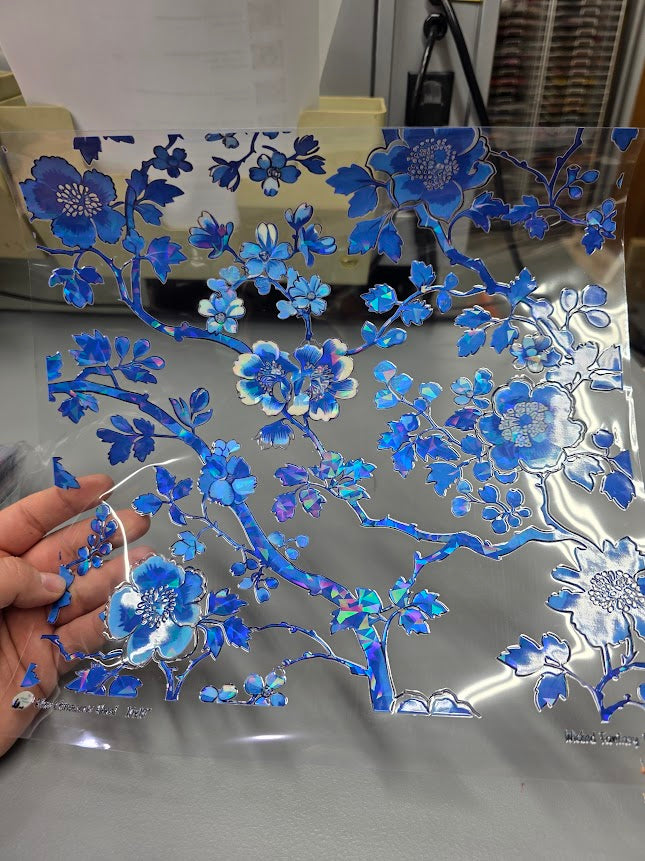 UVDTF Shattered Holographic Chinoiserie Floral  11"x11"