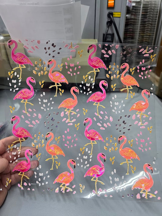 UVDTF Shattered Holographic Bougie Flamingos  11"x11"