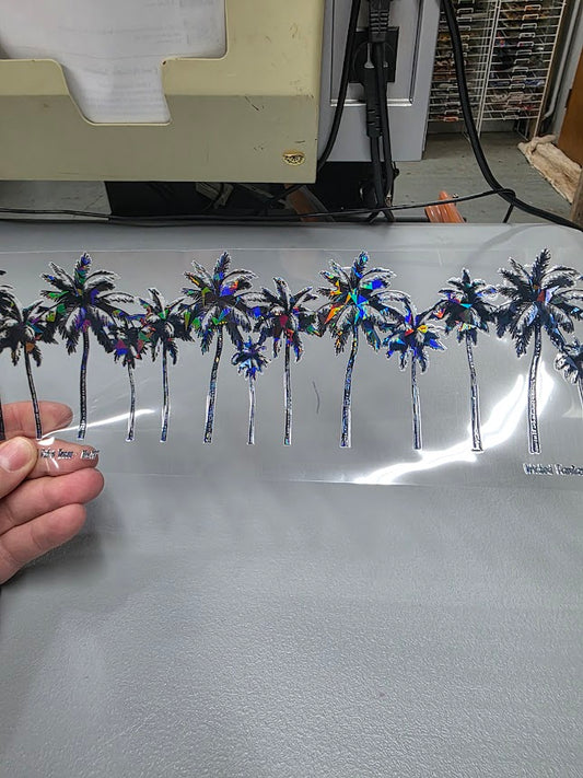 UVDTF Shattered Holographic Black Palm Tree Border 11"