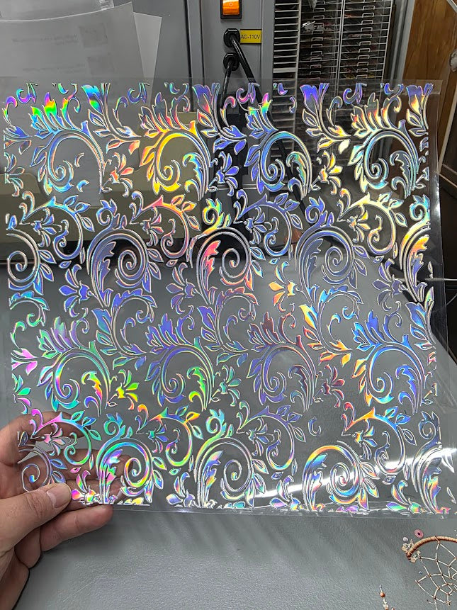 UVDTF Laser Holographic Tooled Leather 11"x11"