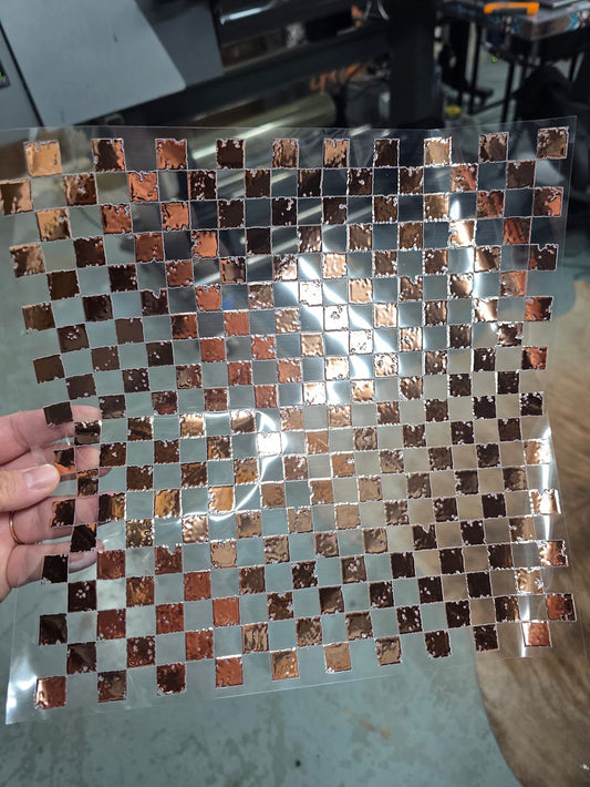 UVDTF Rose Gold Metallic Grunge Small Checkered 11"x11"