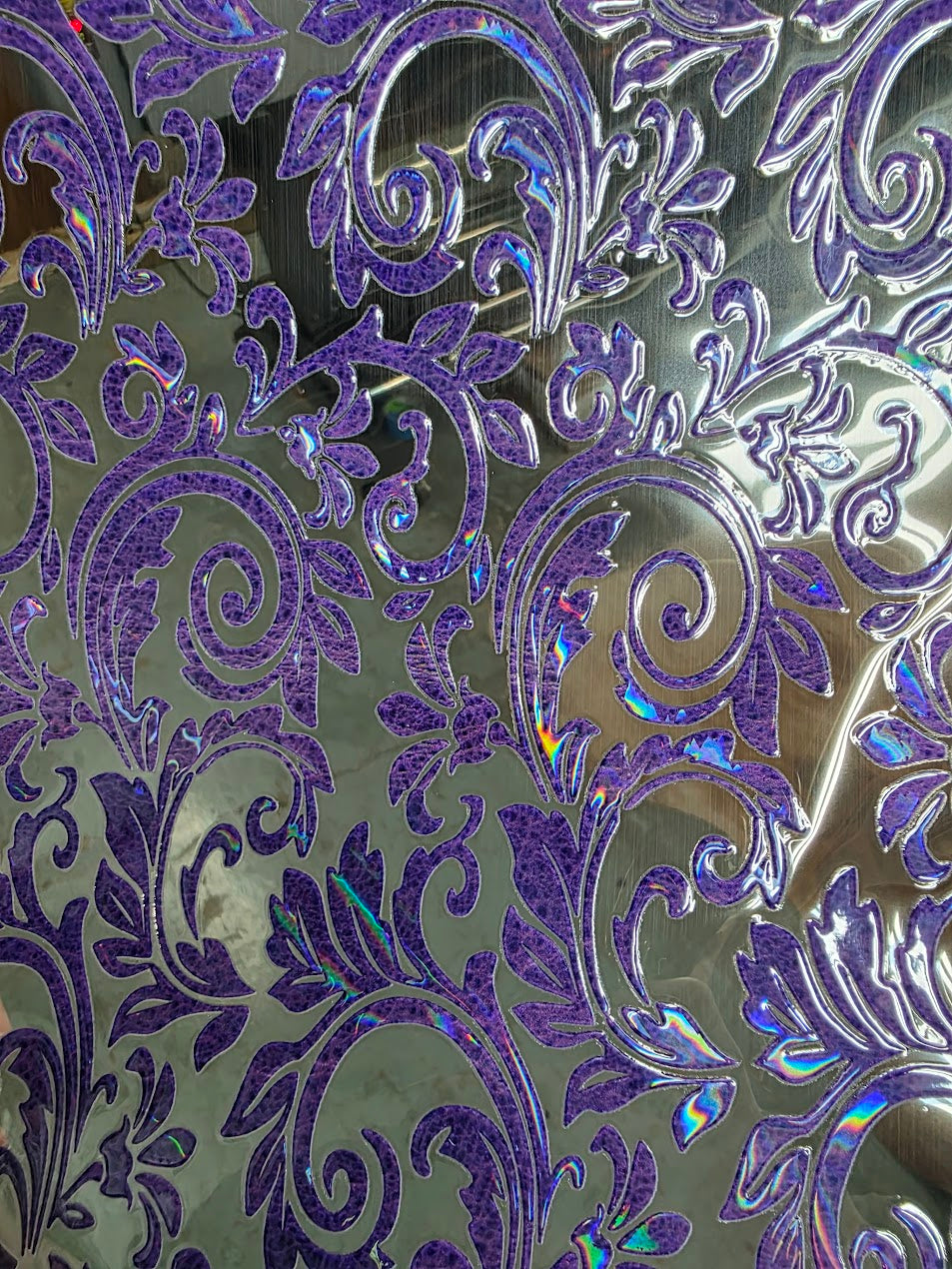 UVDTF Laser Holographic Violet Tooled Leather 11"x11"