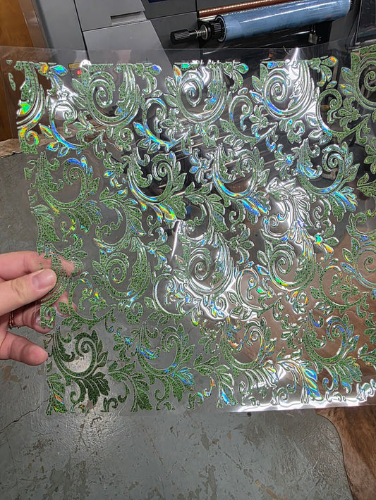 UVDTF Laser Holographic Cactus Tooled Leather 11"x11"