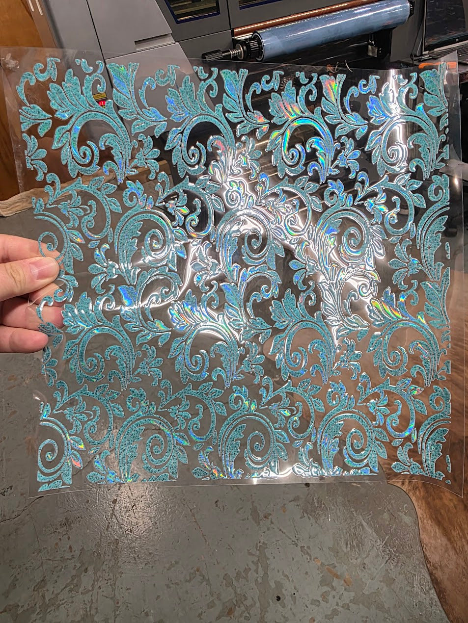 UVDTF Laser Holographic Turquoise Tooled Leather 11"x11"