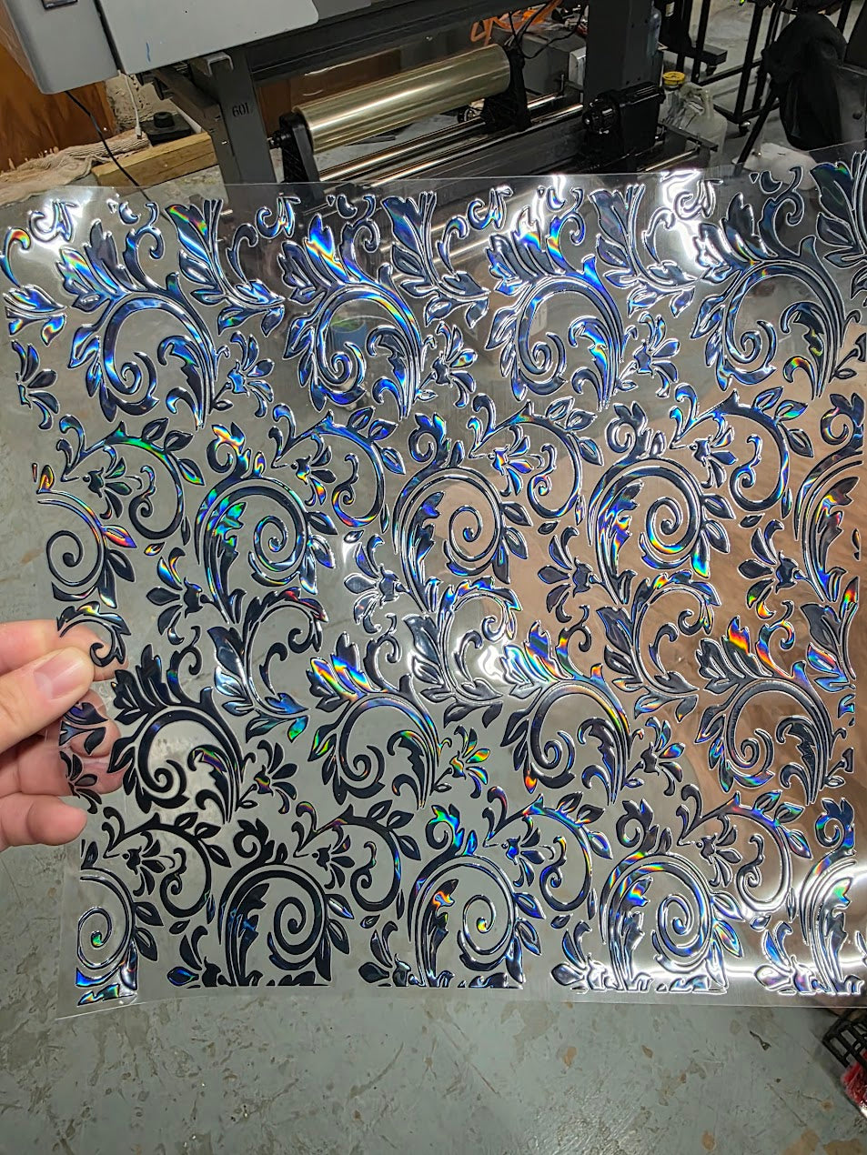 UVDTF Laser Holographic Black Chocolate Tooled Leather 11"x11"