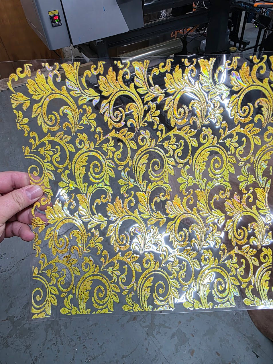 UVDTF Laser Holographic Vintage Yellow Tooled Leather 11"x11"