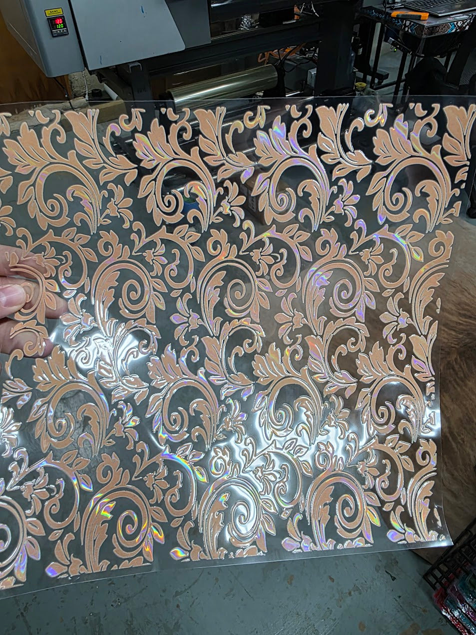 UVDTF Laser Holographic Light Oil Tooled Leather 11"x11"