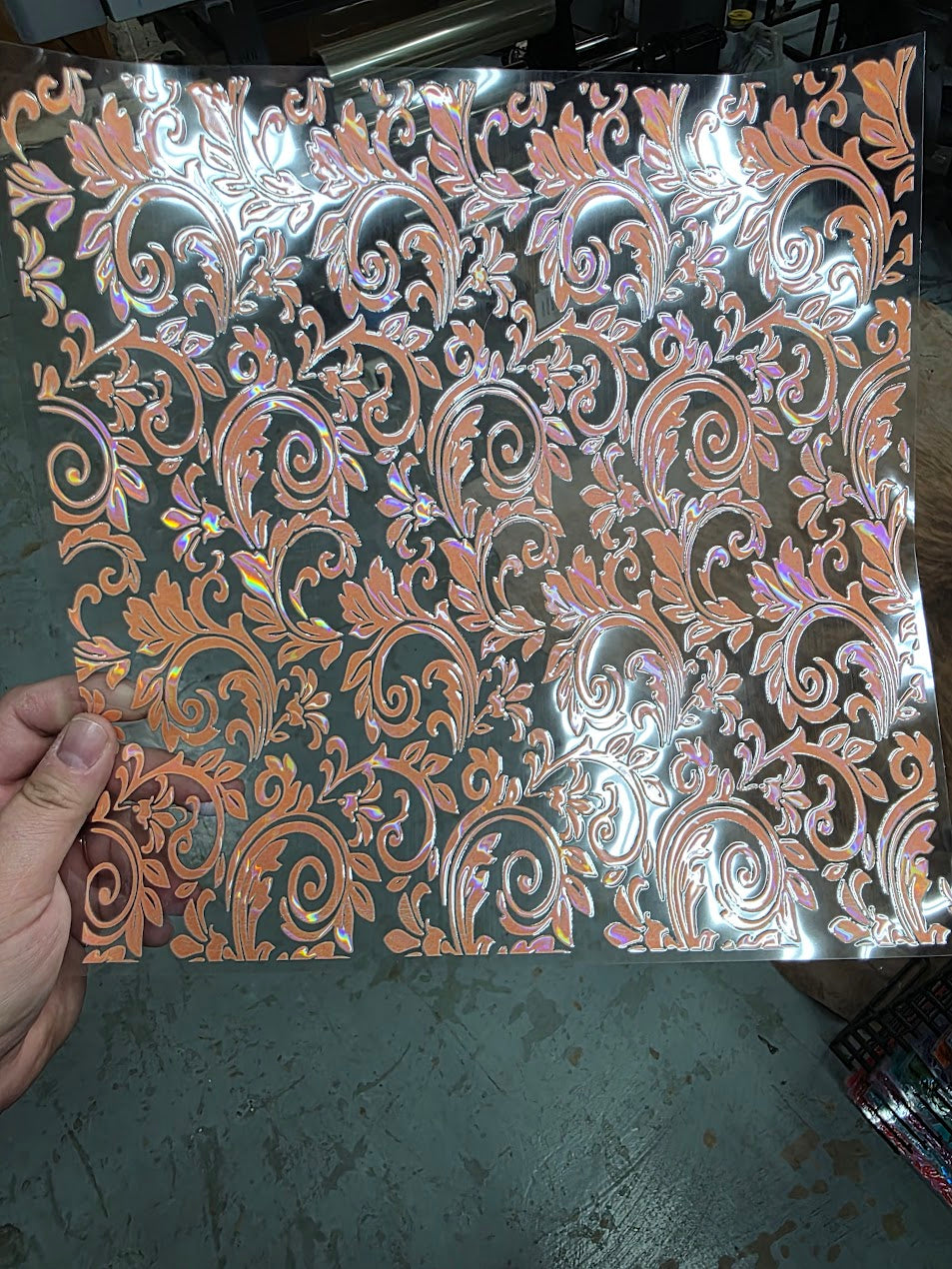 UVDTF Laser Holographic Peach Tooled Leather 11"x11"