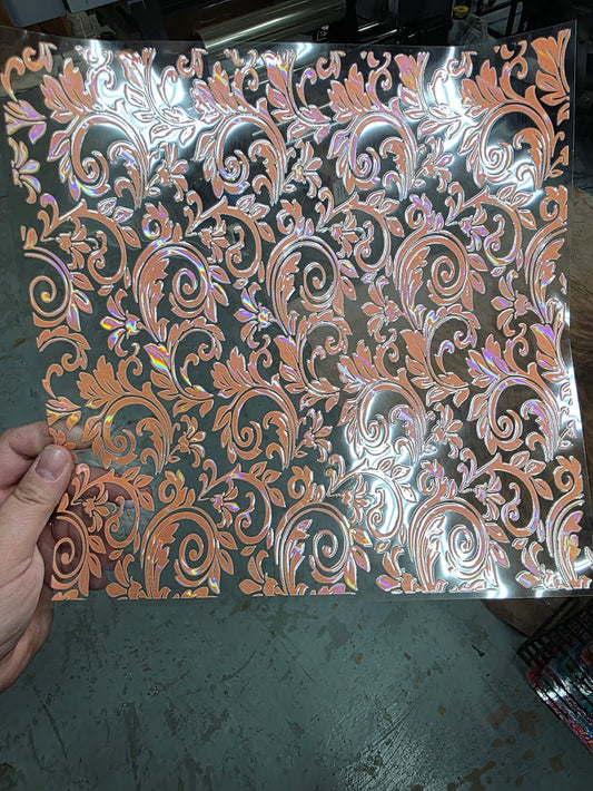 UVDTF Laser Holographic Peach Tooled Leather 11"x11"