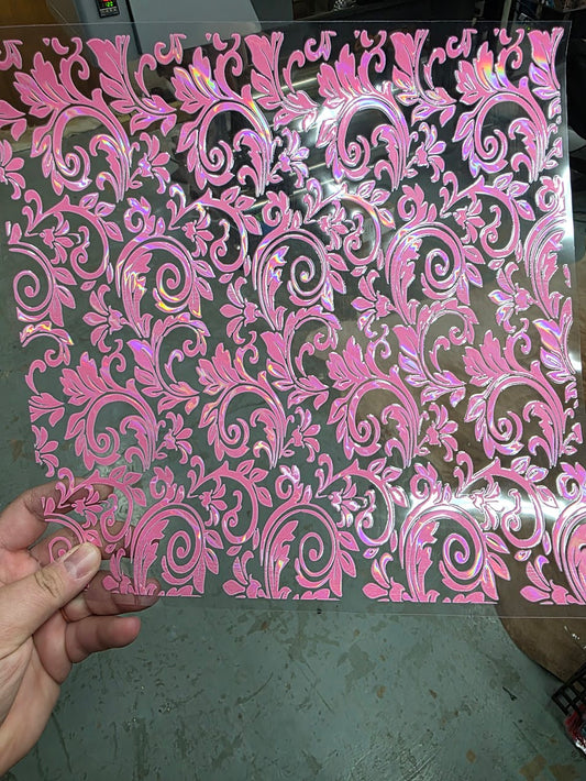 UVDTF Laser Holographic Faded Rose Tooled Leather 11"x11"