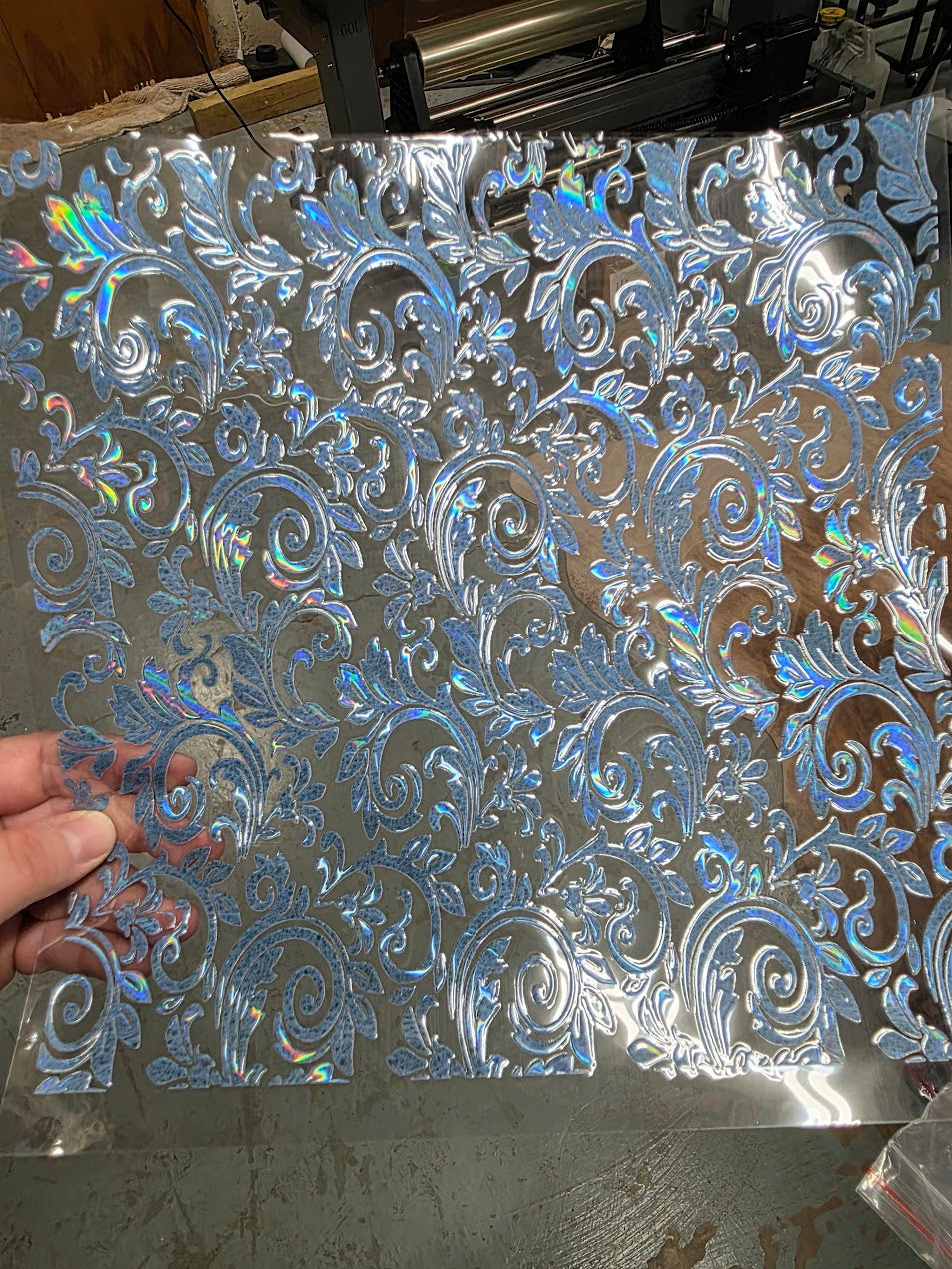 UVDTF Laser Holographic Icy Blue Tooled Leather 11"x11"