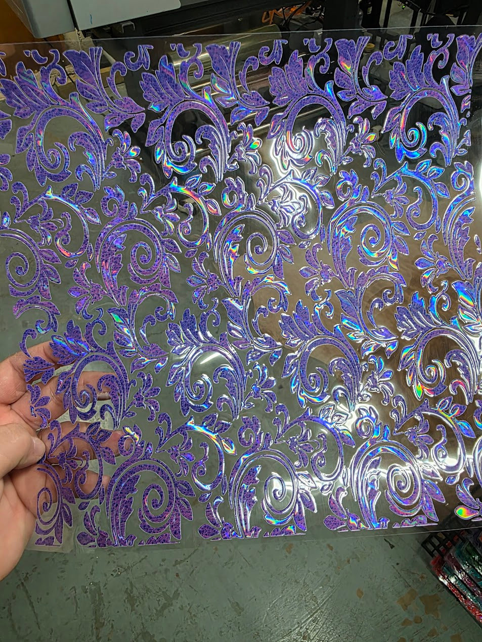 UVDTF Laser Holographic Electric Violet Tooled Leather 11"x11"