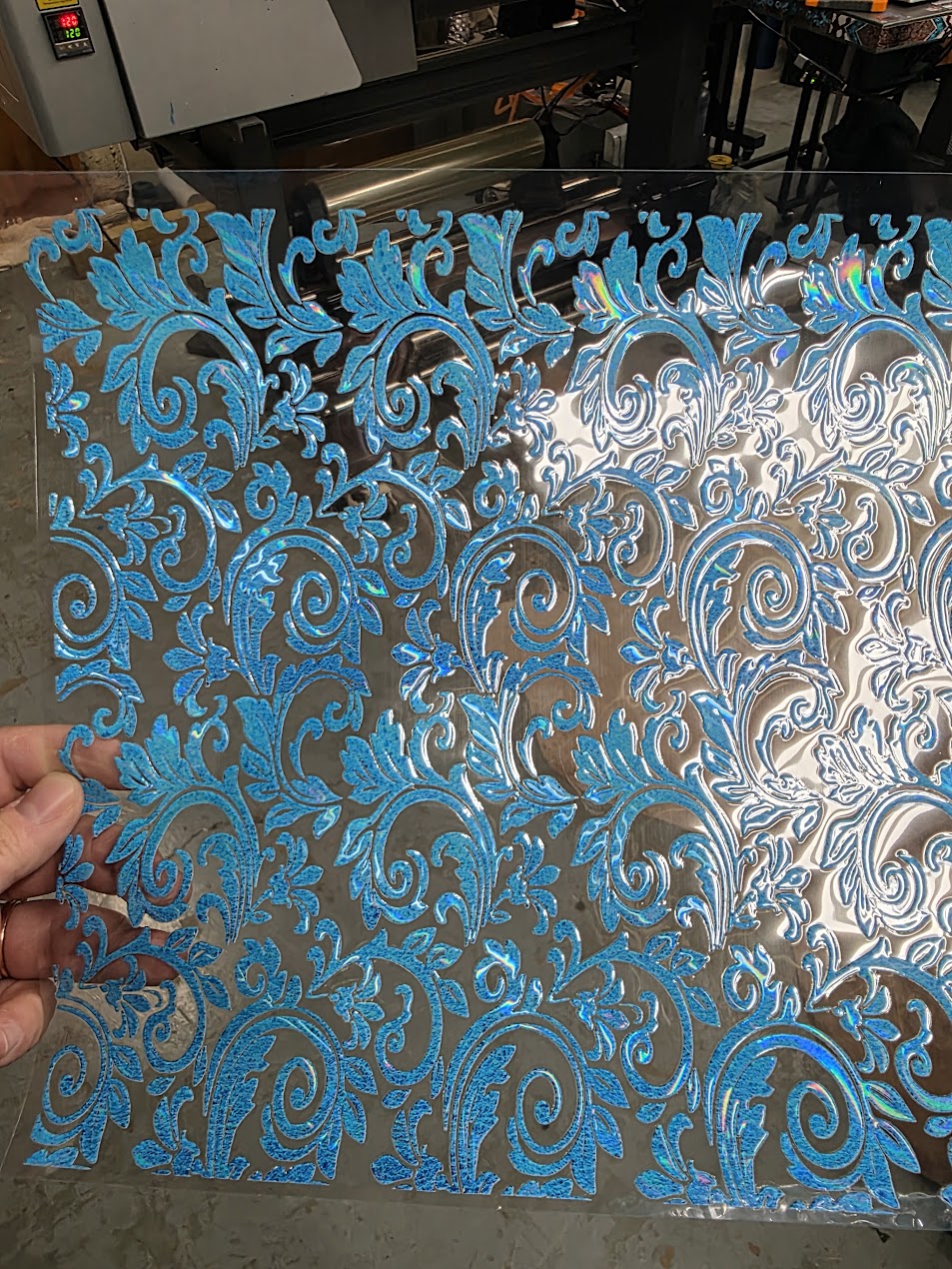 UVDTF Laser Holographic Electric Blue Tooled Leather 11"x11"